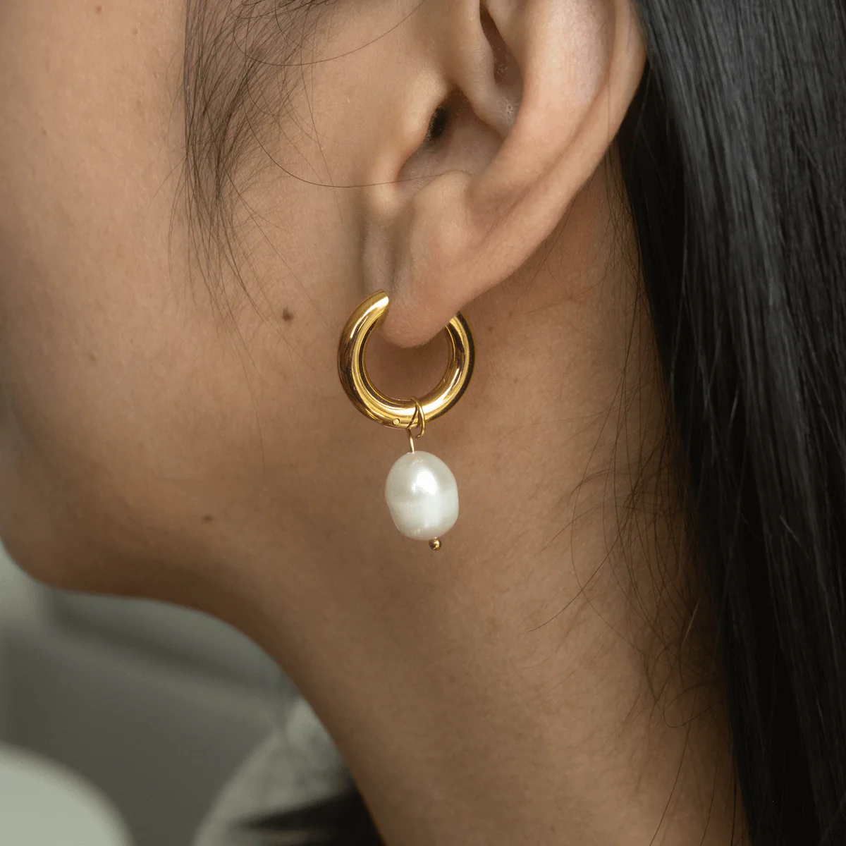Becca Medium Pearl Hoops - Image 3