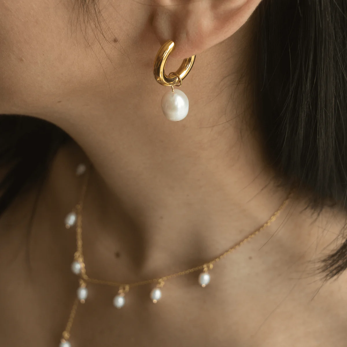Becca Medium Pearl Hoops - Image 4